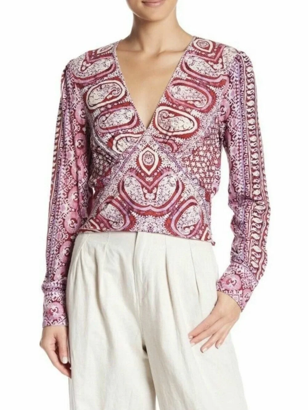 Free People Wild & Free Paisley V-Neck Crop Top M